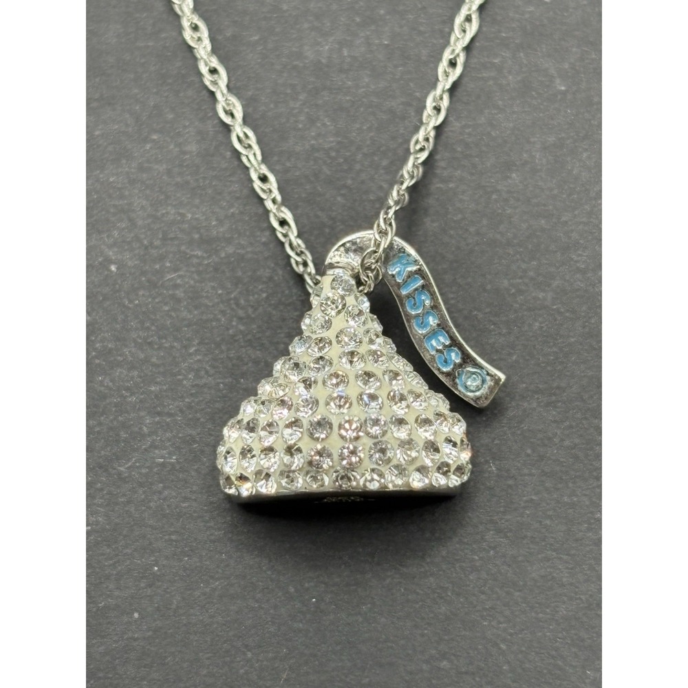 Vintage 20" Sterling Silver Hershey Kisses Crystals Pendant Necklace G6